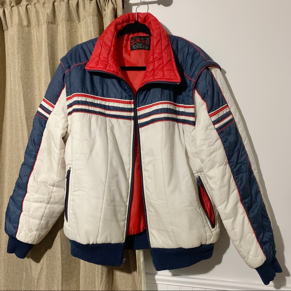 Vintage Red White Blue Retro Zip Sleeve Jacket